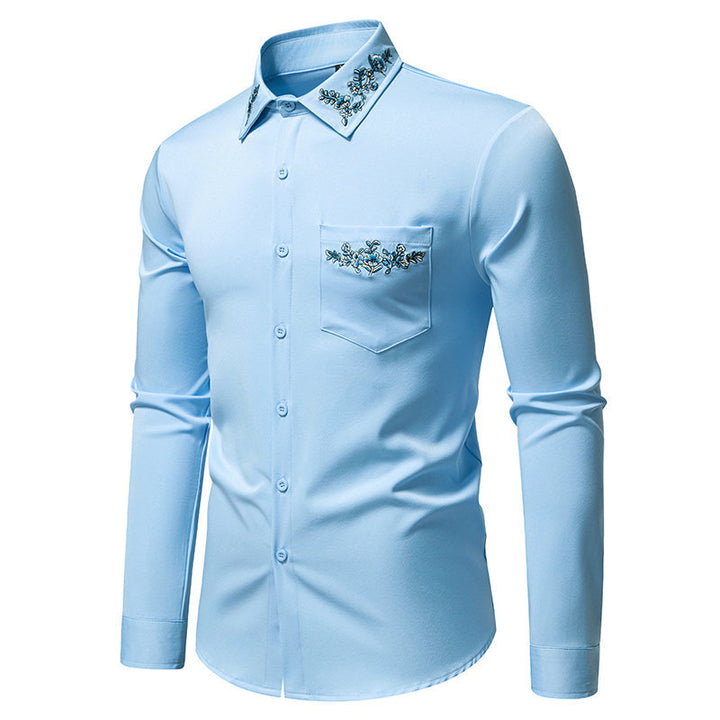 Men's long sleeve shirt with elegant floral embroidery and a modern collar Lune London