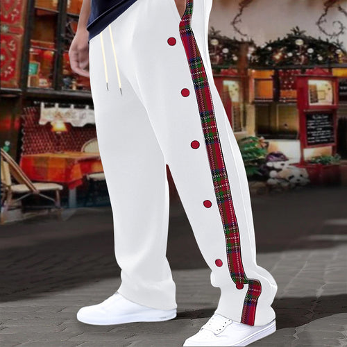 Lune London men's casual sports pants with side buttons and plaid pattern