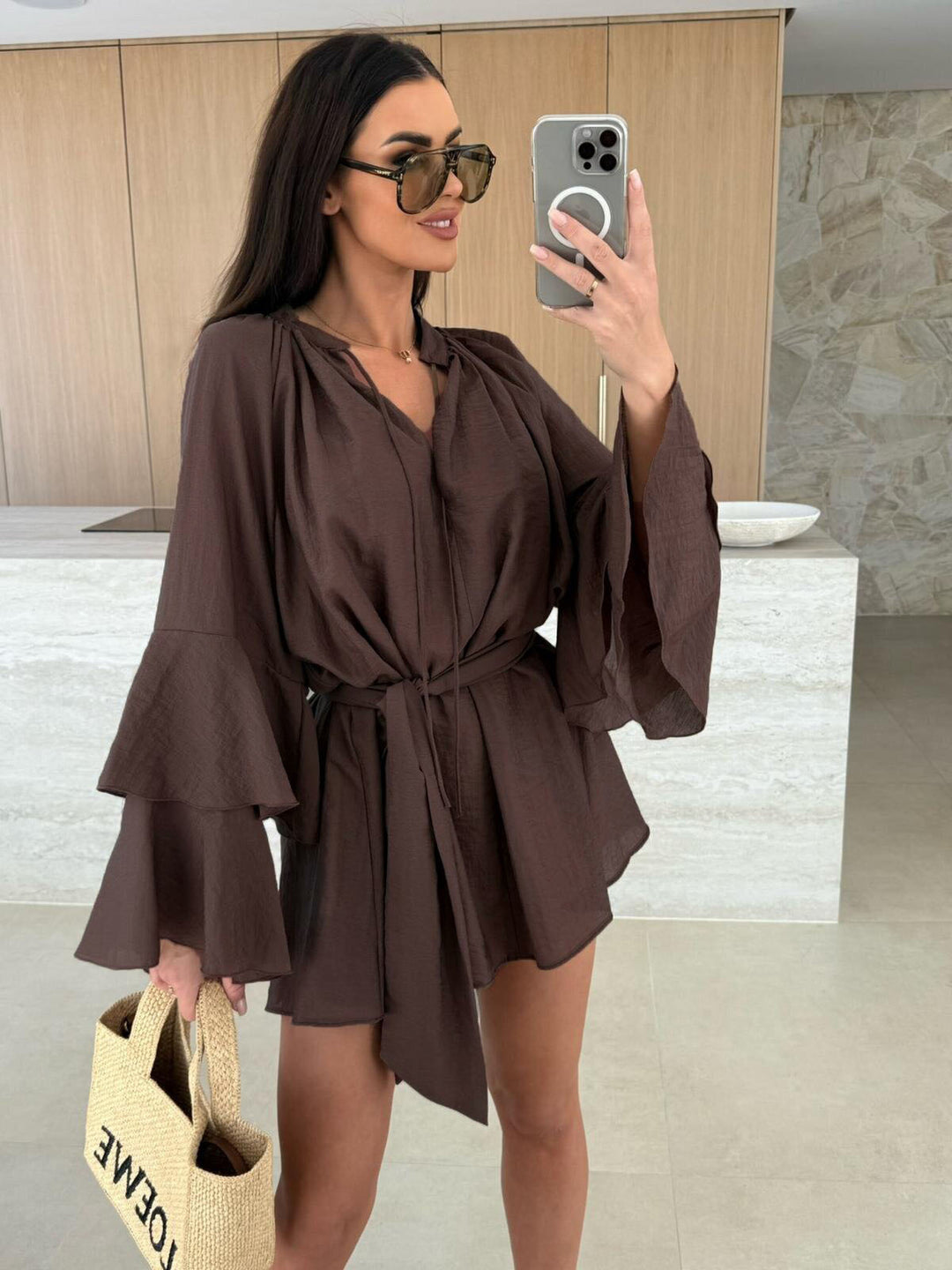 Ladies Mini Dress With Bell Sleeves Lune London
