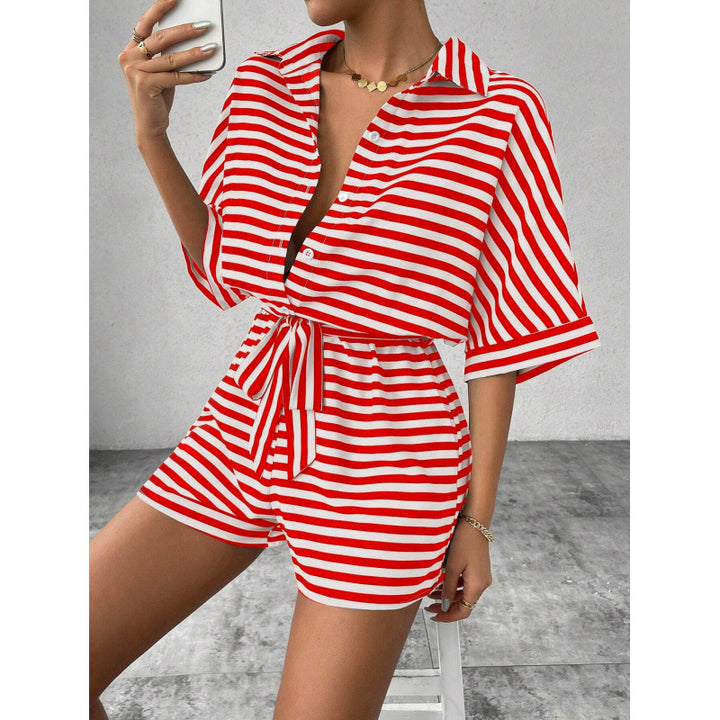 Chic and Style relaxed front tie striped jumpsuit set for women