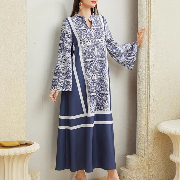 Maxi dress for women with elegant high neck and flared sleeves Lune London