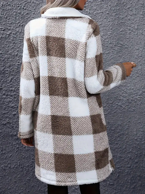 Women's plush coat with checkered pattern and trendy lapels Lune London