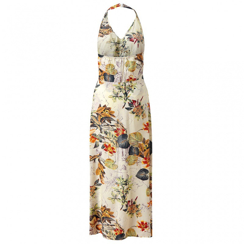 Lune London tropical print high slit maxi dress for women