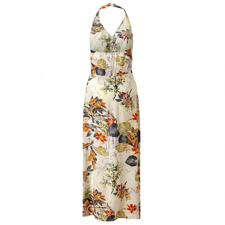 Lune London tropical print high slit maxi dress for women