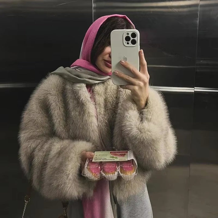 Cozy Faux Fur Jacket for Women with Open Cut Lune London