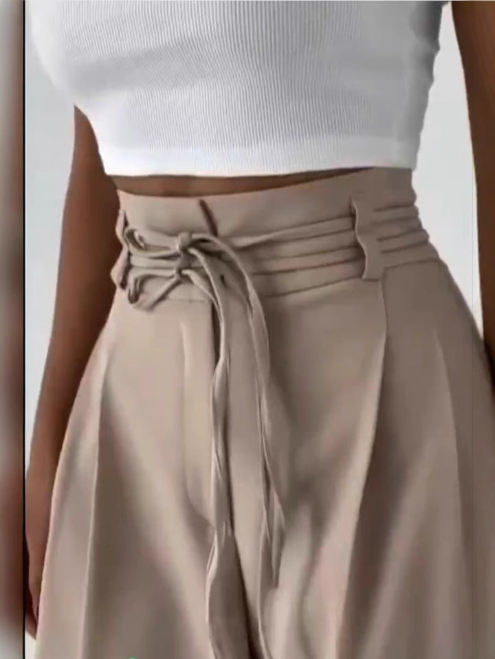 Loose chino pants for women with high waist and adjustable drawstring Lune London