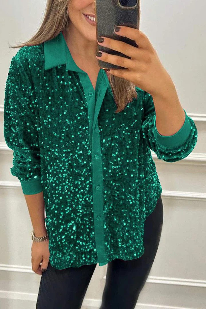 Blouse en sequins étincelants pour femmes avec col classique Chic & Stil