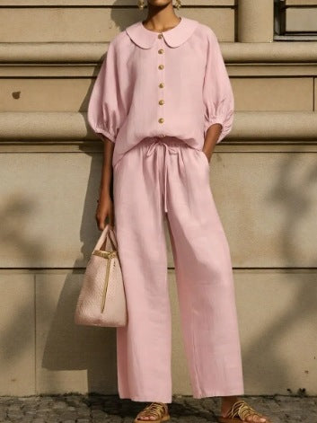 Women's Airy Two-Piece with Modern Collar and Button Details Lune London