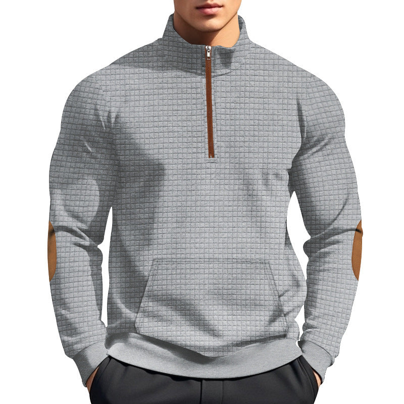 Sporty pullover for men with half-zip closure and textured surface Lune London