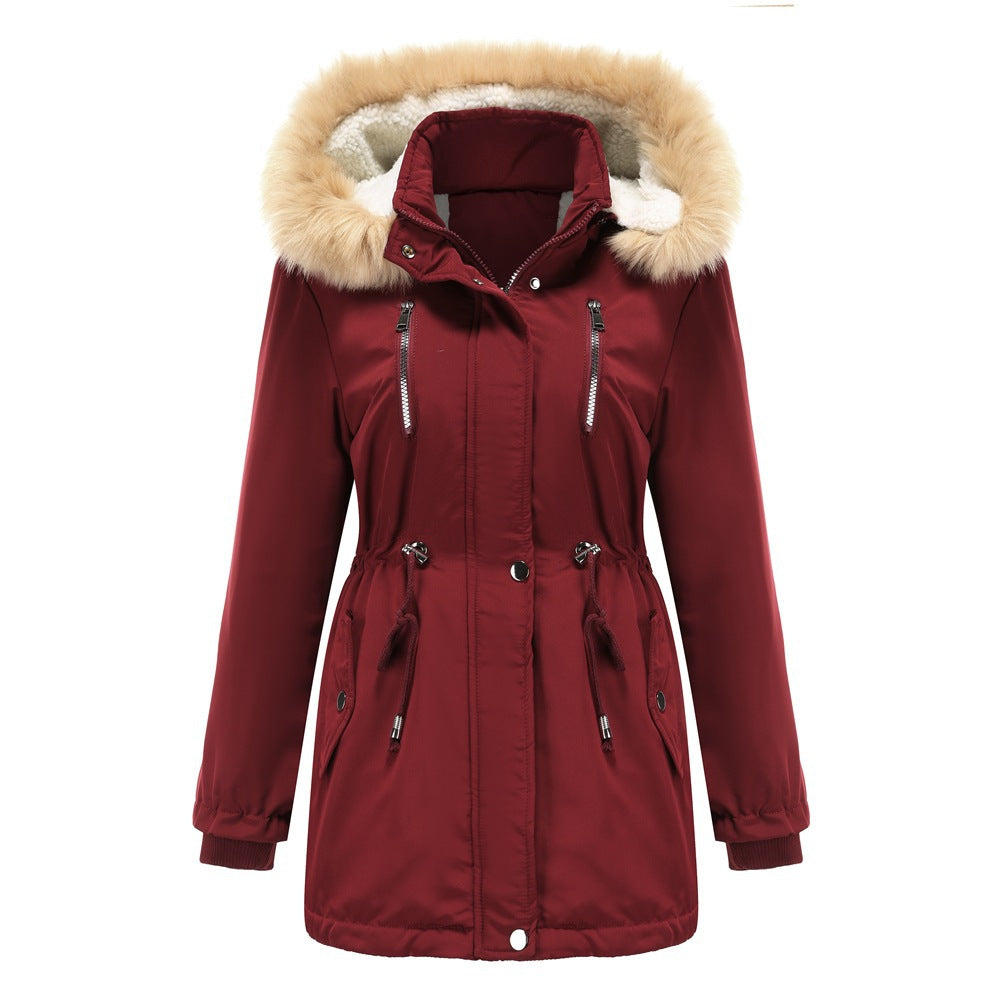 Ladies insulated winter jacket with removable faux fur collar Lune London