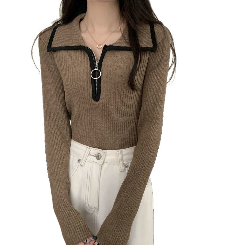 Pull à zip à la mode pour femmes avec structure côtelée Chic & Stil