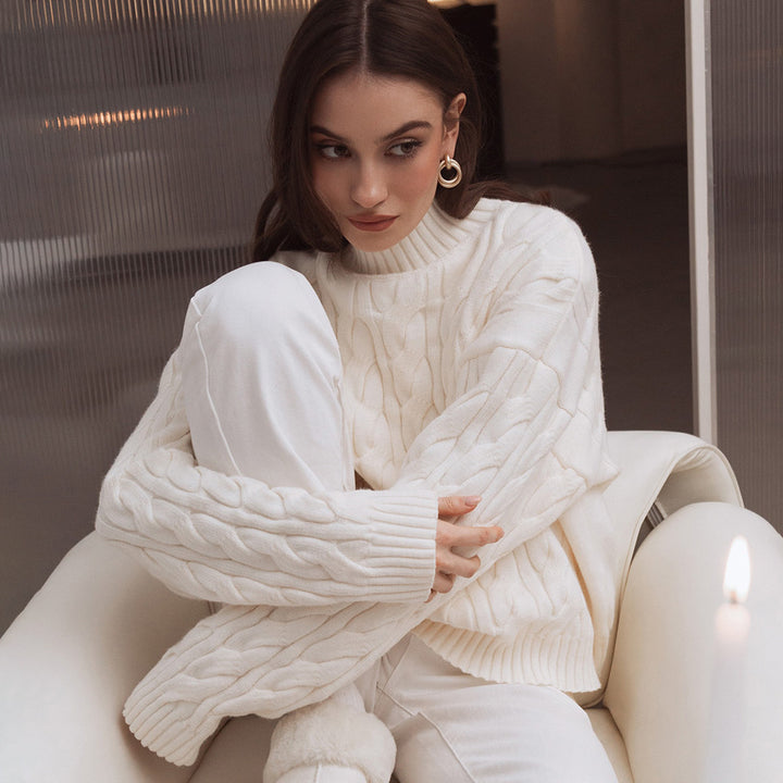 Ladies Knitted Pattern Sweater with High Neck Lune London