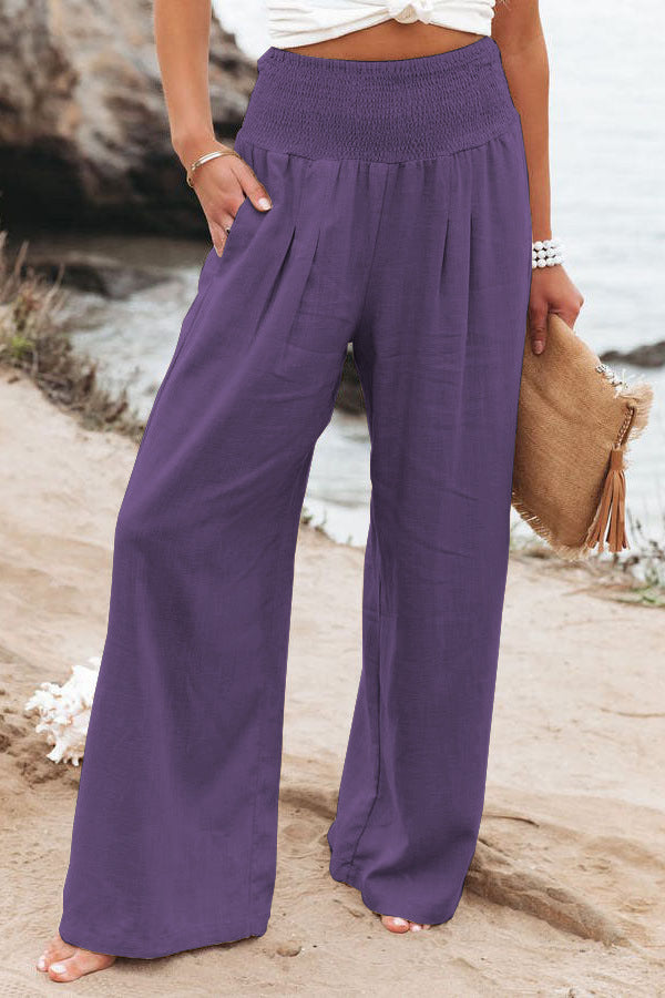 Summer pants for women, loose fit, with elastic waist and tightening details Lune London