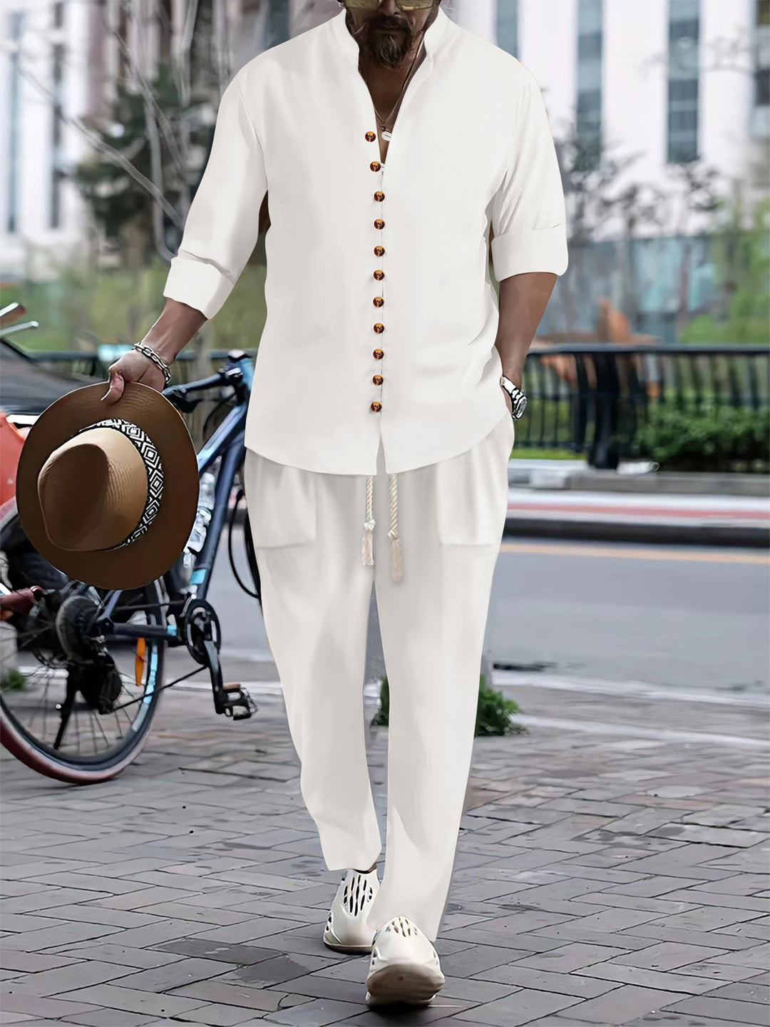 Men's Casual Button-Up Shirt and Relaxed Fit Pants Set Lune London