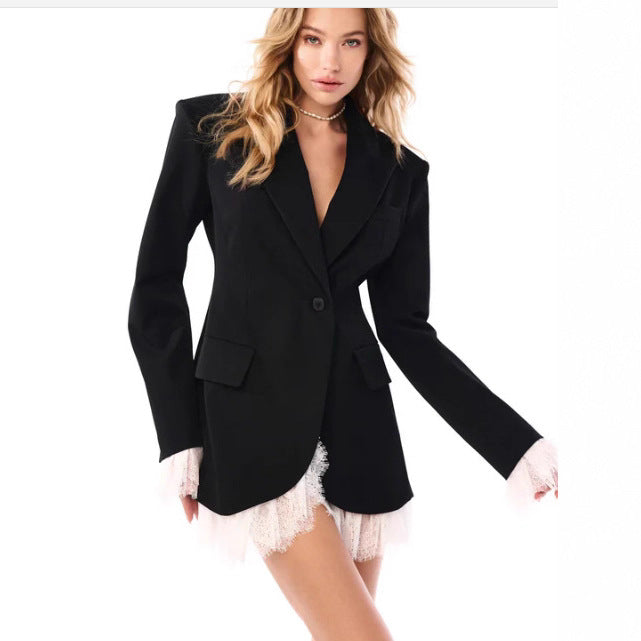 Blazer Oversize Femme avec Détails en Dentelle Chic & Stil