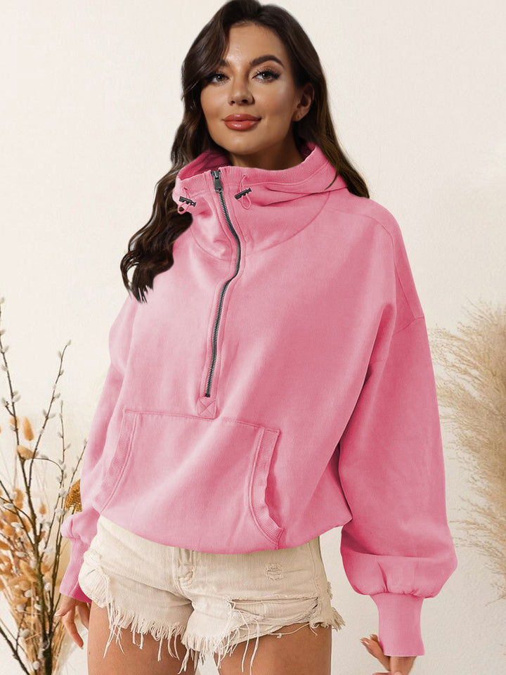 Casual hooded sweatshirt for women with half-zip Lune London