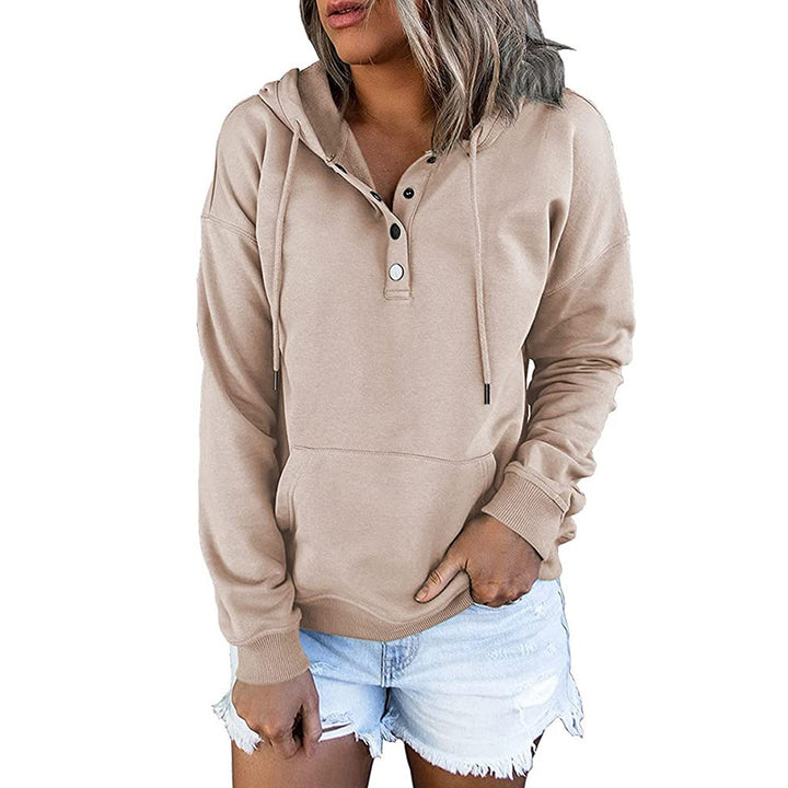 Ladies casual hoodie with button placket and kangaroo pocket Lune London