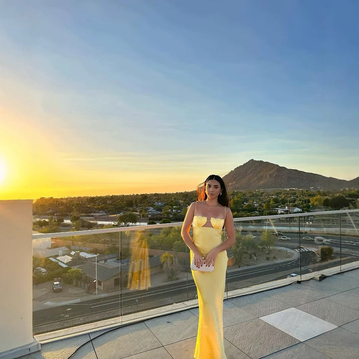 Maxi dress for women with adjustable spaghetti straps and elegant cut Lune London