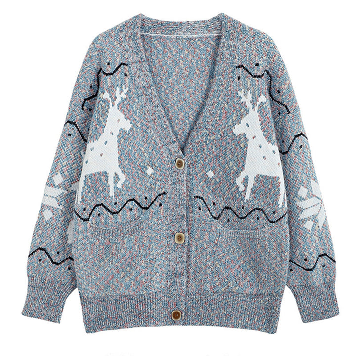 Ladies Comfortable Pullover with Reindeer Pattern and Pockets Lune London