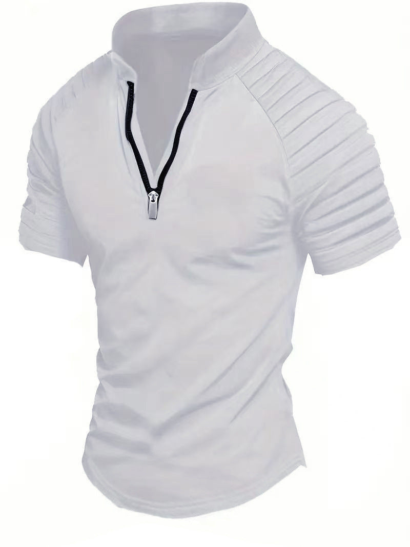 Short Sleeve Sports T-Shirt for Men with Structured Zipper Chic and Style
