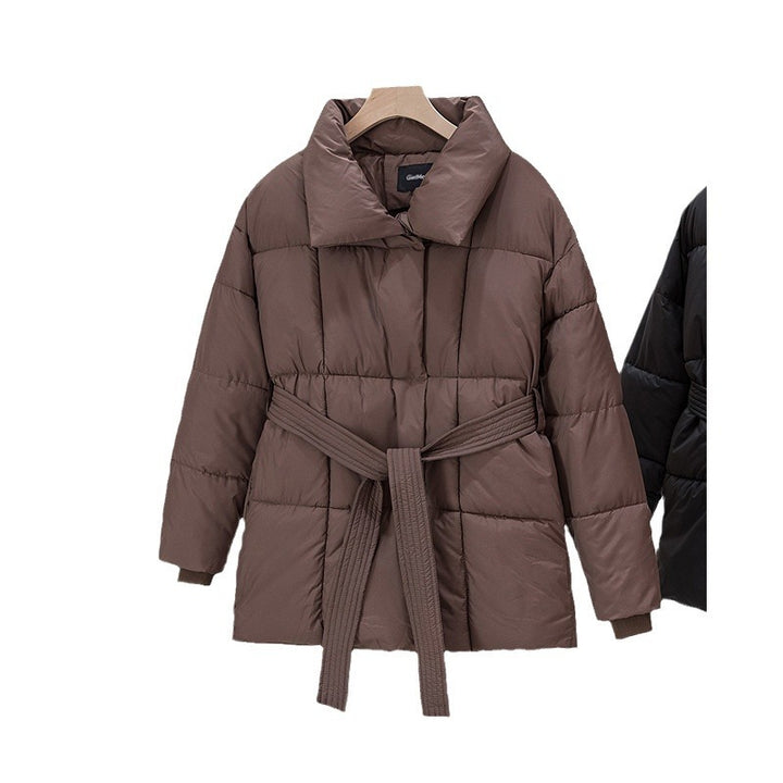 Ladies Quilted Jacket with Belt and Elegant Chic Collar Shape
