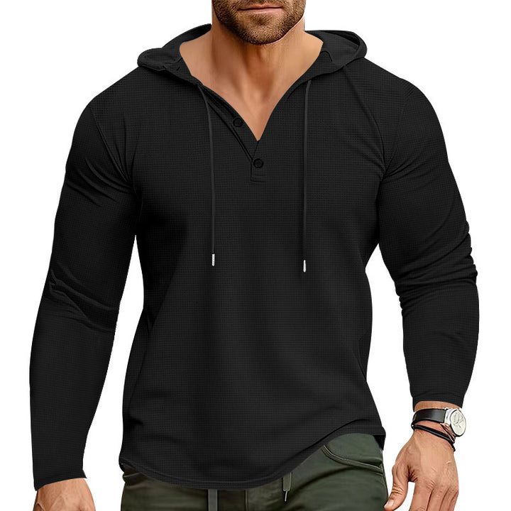 Men's trendy hoodie with textured design and stylish button details Lune London