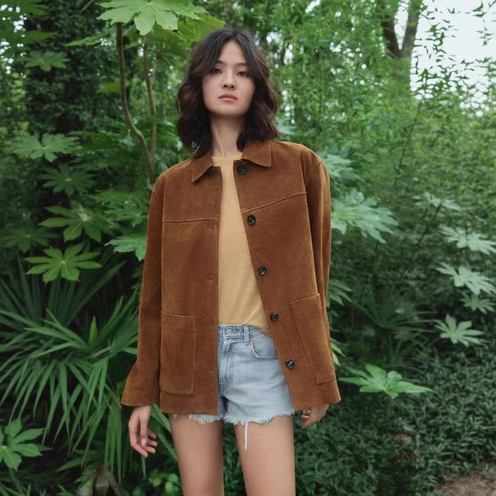 Women's suede jacket with modern design and large pockets Lune London