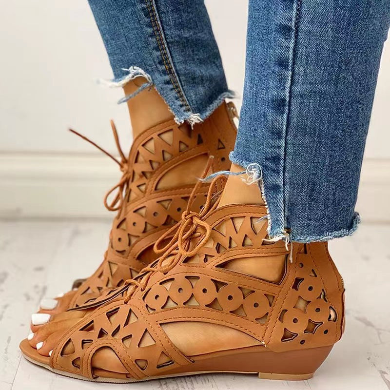 Women Open Lace-Up Sandals with Intricate Design and Non-Slip Sole Lune London
