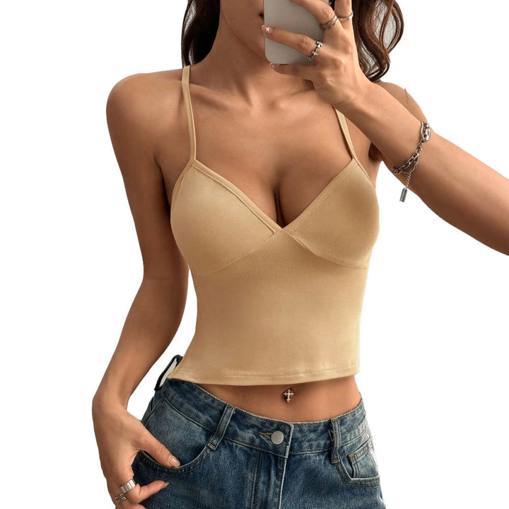 Top ajusté pour femmes à bretelles spaghetti avec décolleté en V Chic & Stil