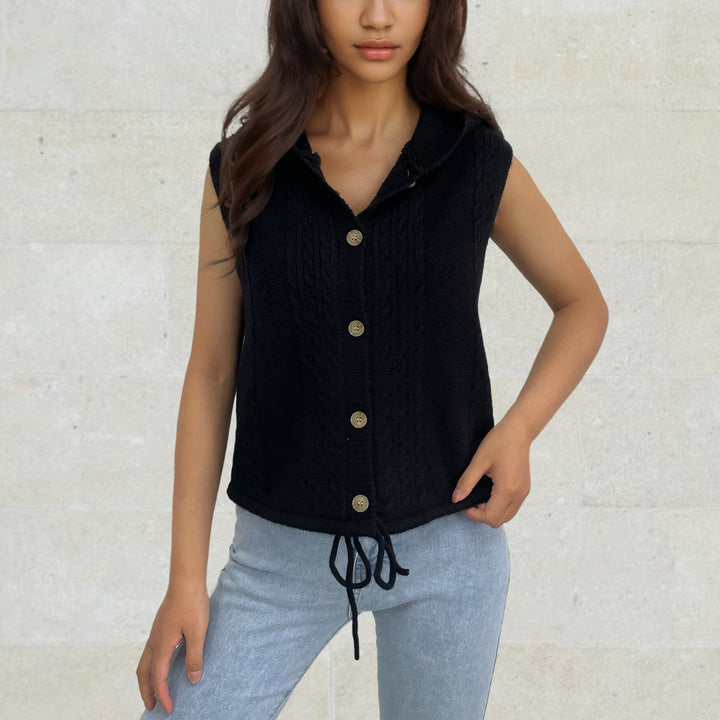 Ladies cardigan knit with hood and pretty cable pattern Lune London