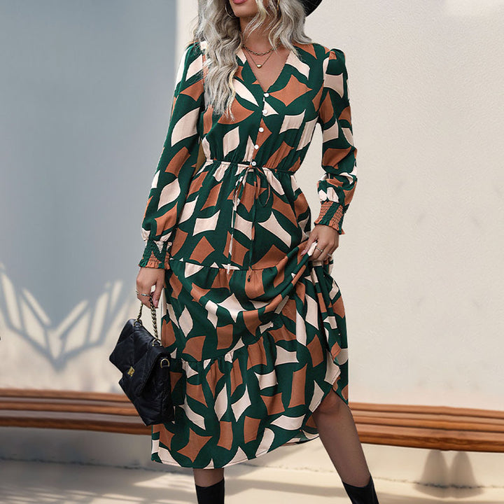 Maxi dress for women with voluminous skirt and refined tied belt Lune London