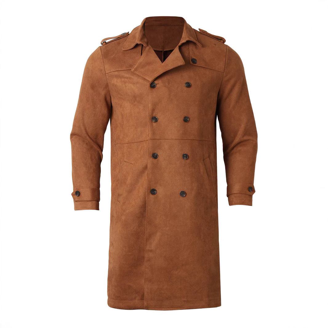 Elegant suede trench coat for men with double-breasted buttons and practical pockets Lune London