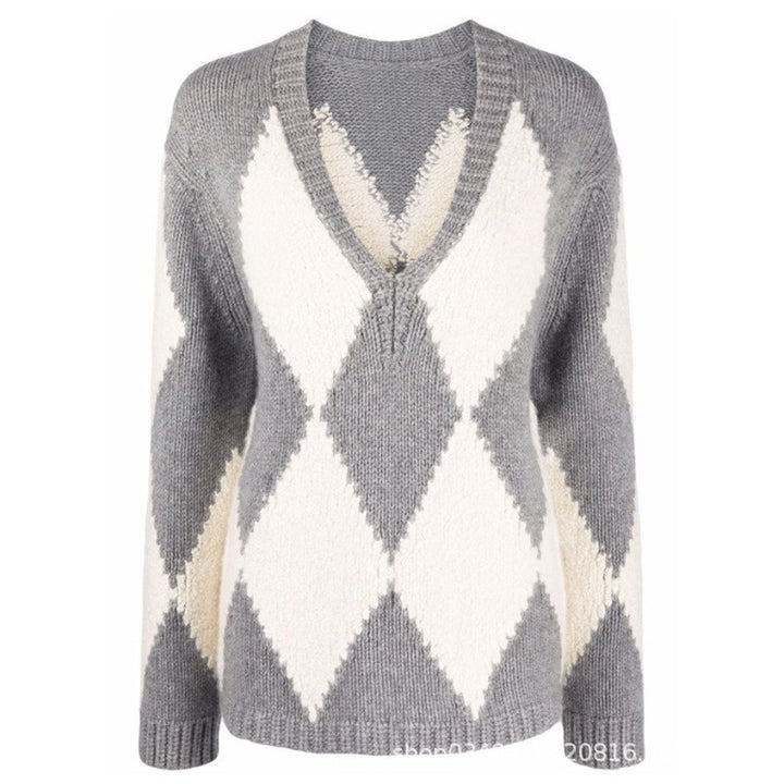 Pull tricoté tendance pour femmes à col en V avec motif en zigzag Chic & Stil