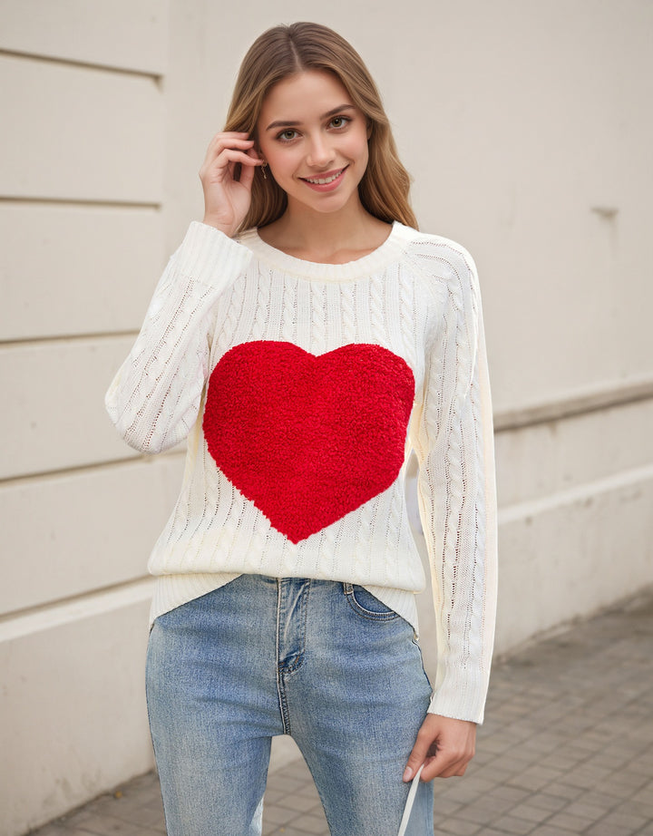 Pull en tricot pour femme avec appliqué en cœur et structure de point aérienne Chic & Stil