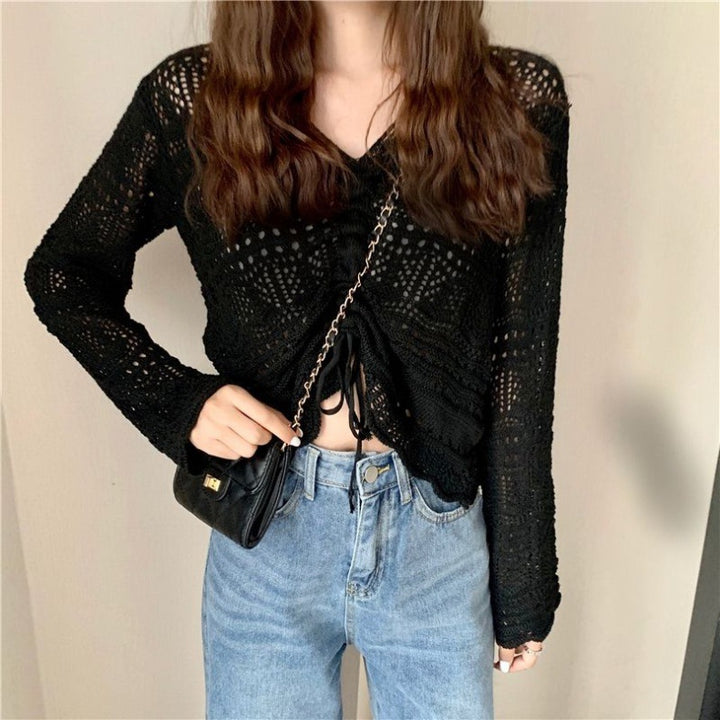 Aired crochet sweater for women with drawstring and loose fit Lune London