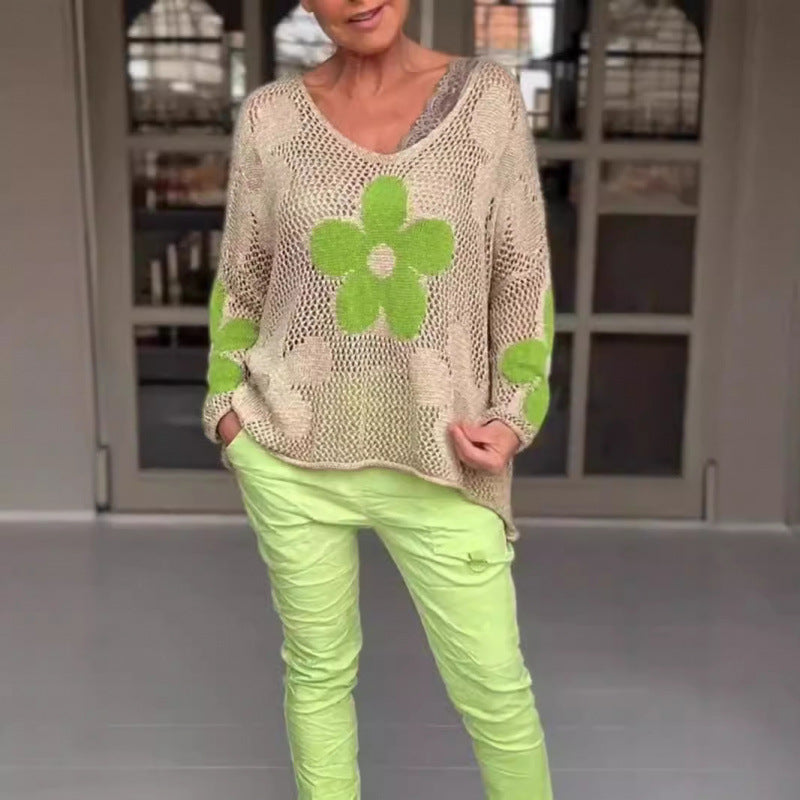 Women's Lightweight Knit Sweater with Floral Pattern Lune London