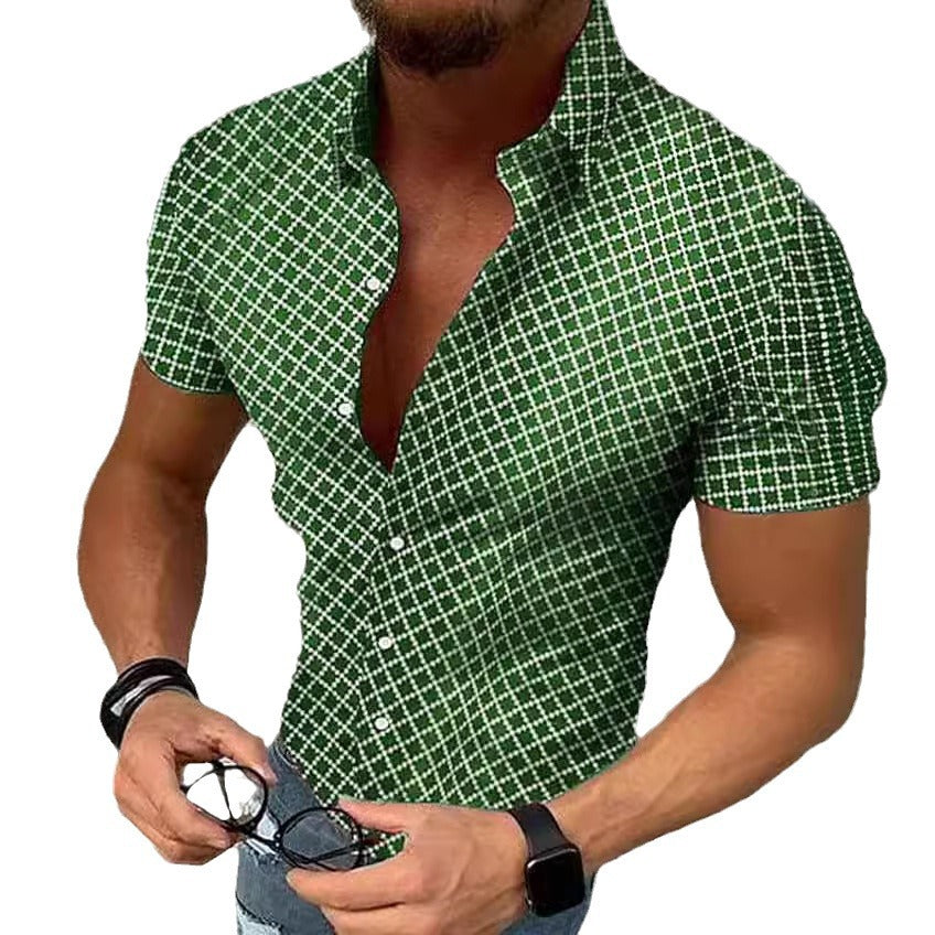 Men's Short Sleeve Shirt with Modern Check Pattern and Breathable Cotton Blend Lune London