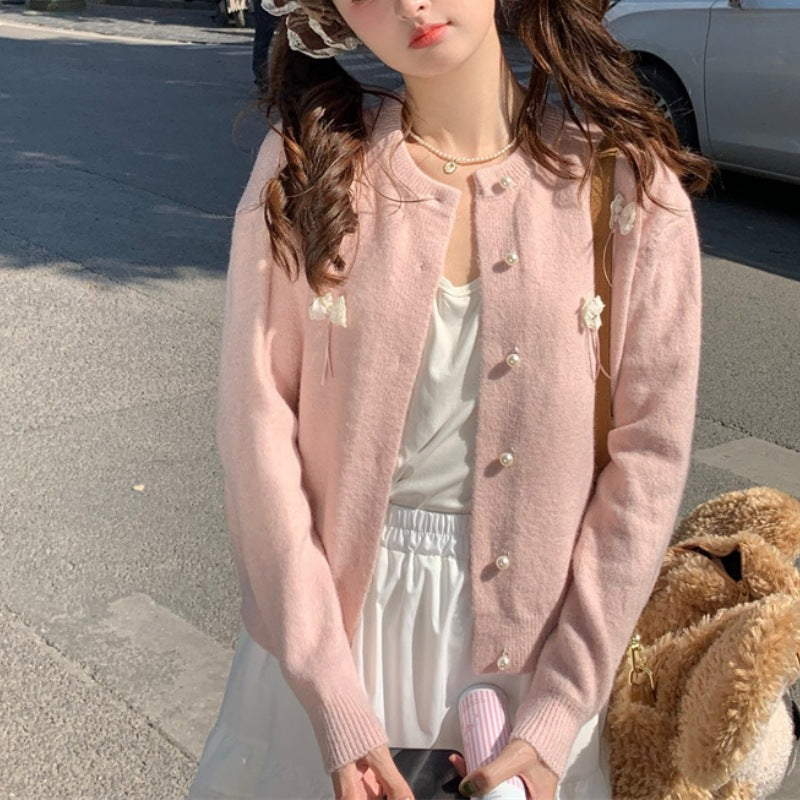 Cardigan Kawaii pour Femme avec Nœuds Décoratifs et Perles Chic & Stil