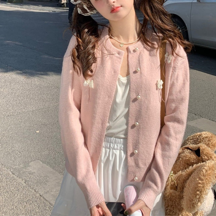 Cardigan Kawaii pour Femme avec Nœuds Décoratifs et Perles Chic & Stil