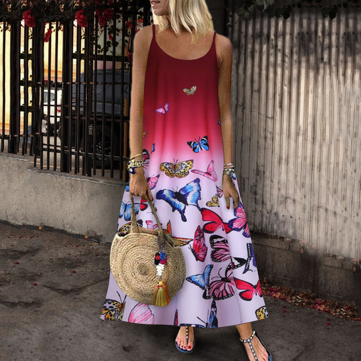Robe maxi femme avec impression papillon élégante et larges bretelles Chic & Stil