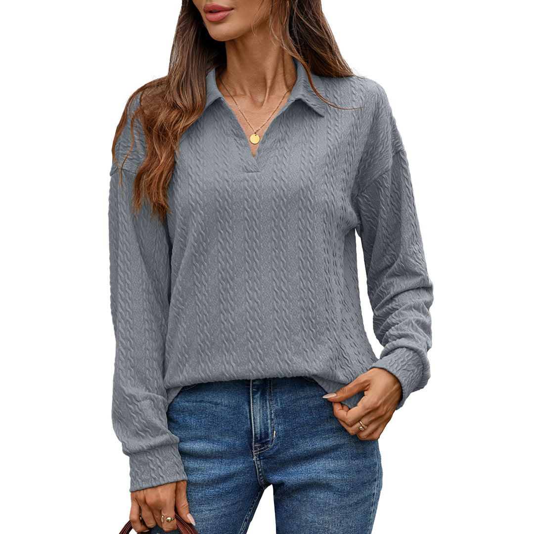 Long sleeve polo shirt for women with structured knitted surface Lune London