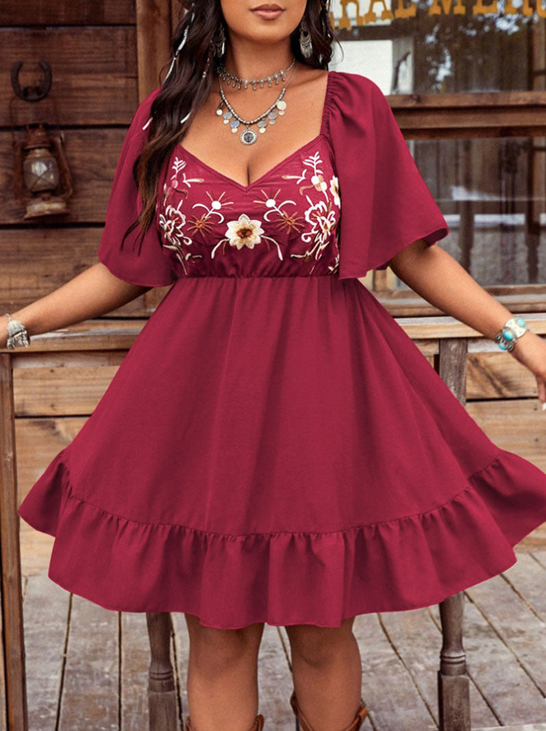 Long summer dress for ladies with artistic embroidery and fluid hem Lune London