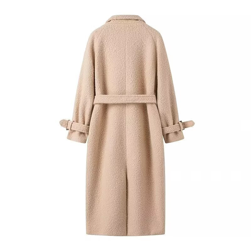 Ladies elegant oversized coat with belt and high-quality texture Lune London