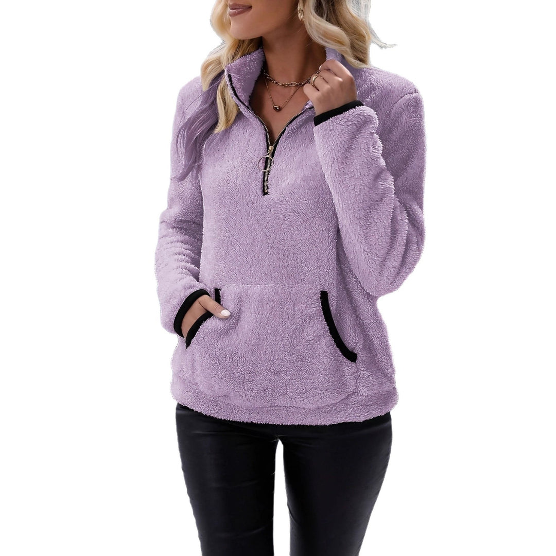 Fleece sweater for women with contrasting pockets and zip Lune London