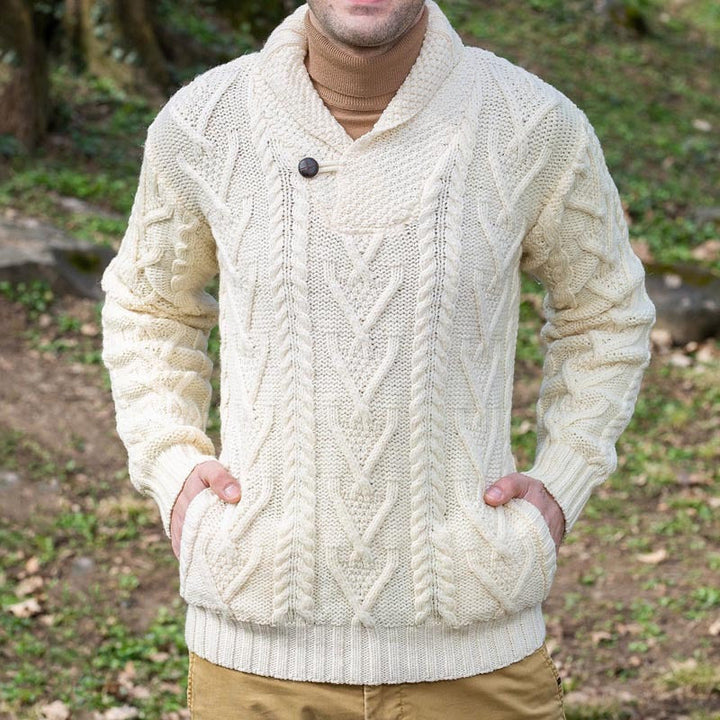 Men's Knit Sweater with Classic Collar and Textured Pattern Lune London