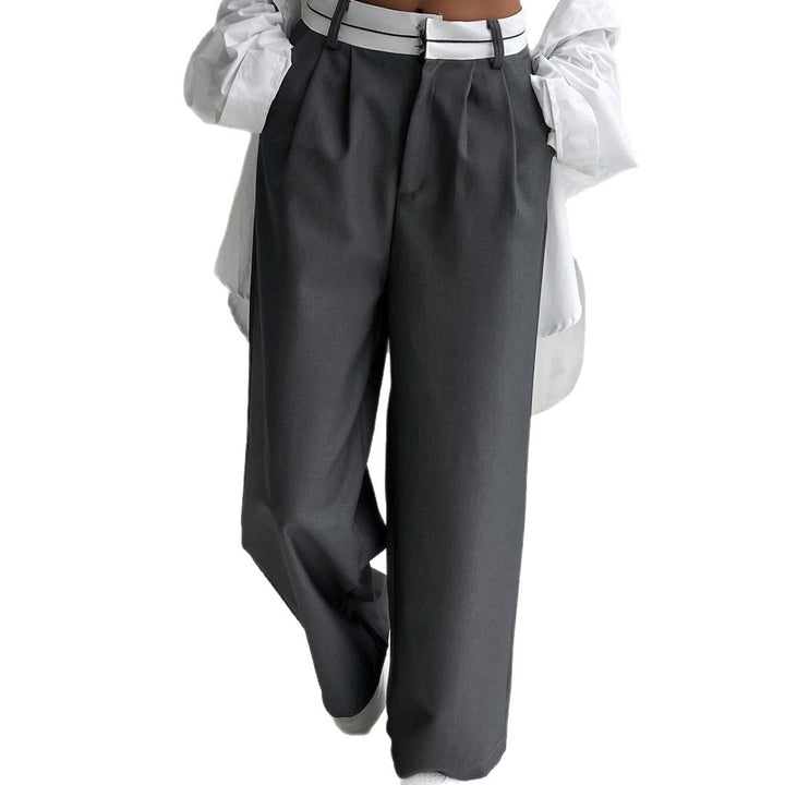 Pantalons larges en tissu pour femmes avec taille élastique et ceinture contrastante Chic & Stil