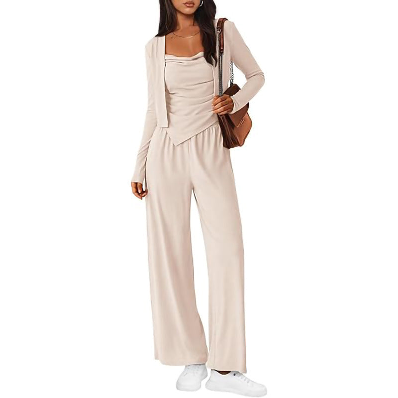 Women Comfortable Jumpsuit with Sleeveless Blouse and Open Cardigan Lune London