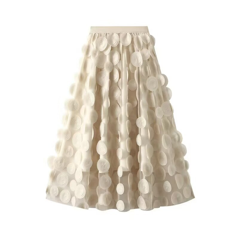 Elegant tulle skirt for women with 3D flower appliqués Lune London