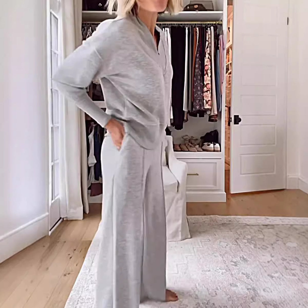 Ensemble de vêtements de loisirs confortables pour femmes avec col en V et coupe ample Chic & Stil