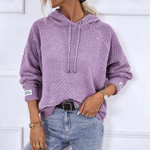 Textured knit women's hoodie with drawstring Lune London